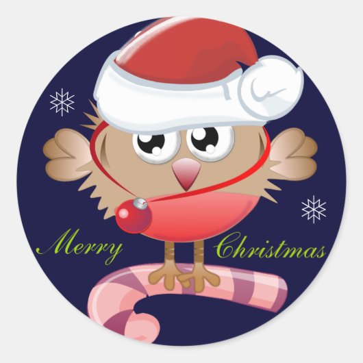 Schattigee kerstknop met kerstmuts- vogel & tekst ronde sticker (Voorkant)