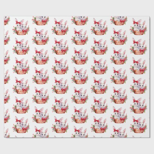 Schattigee kerstkonijntjes in een mandje cadeaupapier (Vlak)