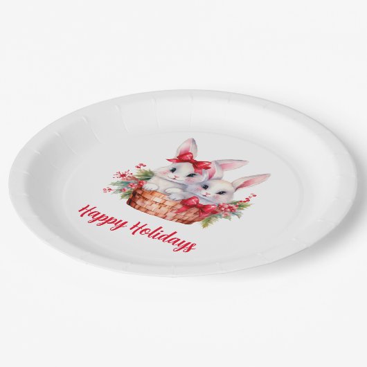 Schattigee kerstkonijntjes in een mandje papieren bordje (Gekanteld)