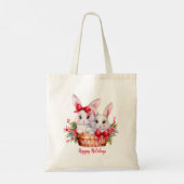 Schattigee kerstkonijntjes in een mandje tote bag (Achterkant)