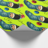 Schattigee kerstkous, klein kind, groen cadeaupapier (Hoek)