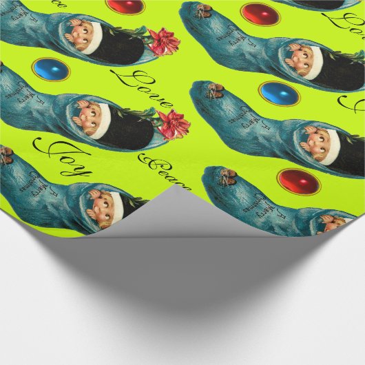 Schattigee kerstkous, klein kind, groen cadeaupapier (Hoek)