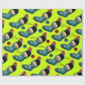 Schattigee kerstkous, klein kind, groen cadeaupapier (Vlak)