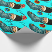 Schattigee kerstkous, klein kind turquoise cadeaupapier (Hoek)
