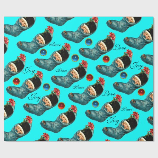Schattigee kerstkous, klein kind turquoise cadeaupapier (Vlak)