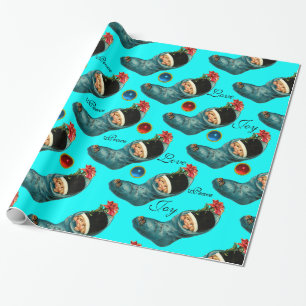 Schattigee kerstkous, klein kind turquoise cadeaupapier