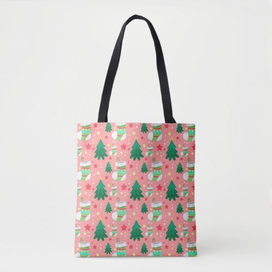 Schattigee Kerstkousen Bomen Patroon met Sterren Tote Bag (Voorkant)