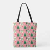 Schattigee Kerstkousen Bomen Patroon met Sterren Tote Bag (Achterkant)