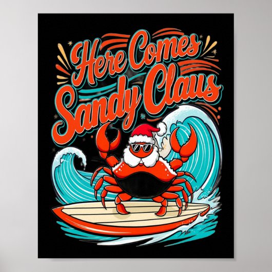 Schattigee Kerstkrab Pun Santa Hat Poster (Voorkant)