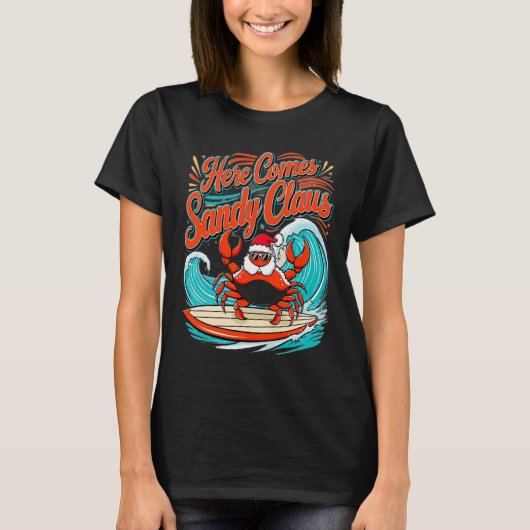 Schattigee Kerstkrab Pun Santa Hat T-shirt (Voorkant)