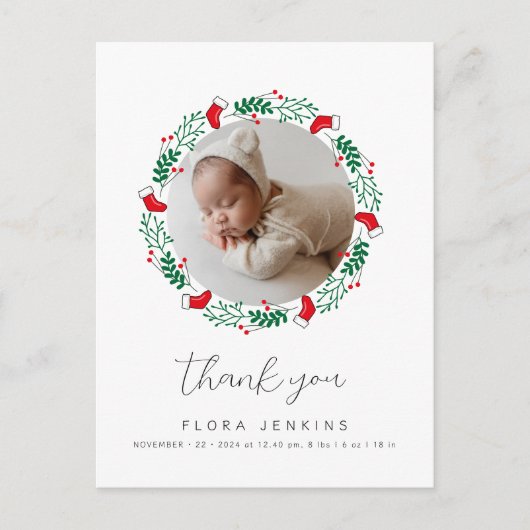 Schattigee Kerstkrans Baby shower Dank u Briefkaart (Voorkant)