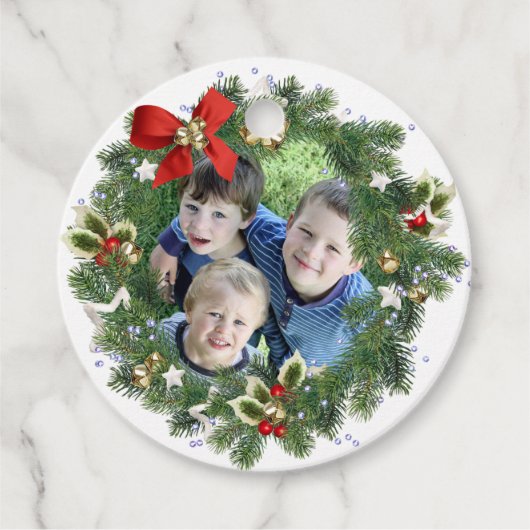 Schattigee Kerstkrans Foto Lijst Vakantie Gift Lab Bedankjes Labels (Voorkant)