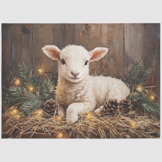 Schattigee Kerstlam Rustieke Schilderij Decoupage Tissuepapier (Voorkant)