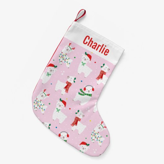 Schattigee kerstlama's op lichtroze kleine kerstsok (Voorkant (Hangend))