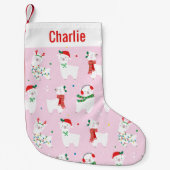 Schattigee kerstlama's op lichtroze kleine kerstsok (Voorkant)