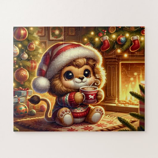 Schattigee kerstleeuw legpuzzel (Horizontaal)