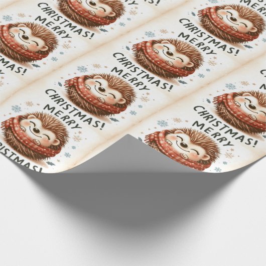 Schattigee kerstman egel cadeaupapier (Hoek)