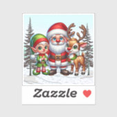 Schattigee Kerstman, Elf en Rendier Kerstmis Sticker (Vel)