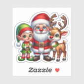 Schattigee Kerstman, Elf en Rendier Kerstmis Sticker (Vel)