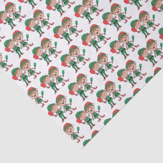Schattigee Kerstman Elfen spelen Pickleball Tissuepapier (Detail)