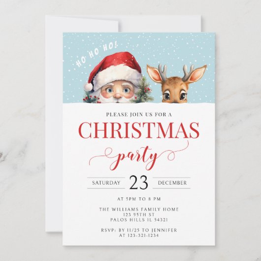 Schattigee kerstman en herten kerstfeestuitnodigin kaart (Voorkant)