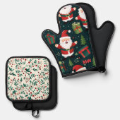 Schattigee Kerstman en Holly Ovenwant & Pannenlap Set (Voorkant / Achterkant)