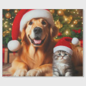 Schattigee Kerstman en Kattenkerst Cadeaupapier (Vlak)