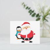 Schattigee kerstman en pinguïn feestdagenkaart (Staand voorkant)