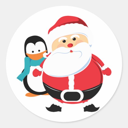 Schattigee kerstman en pinguïn ronde sticker (Voorkant)