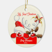 Schattigee kerstman en rendier Baby's eerste kerst Keramisch Ornament (Links)