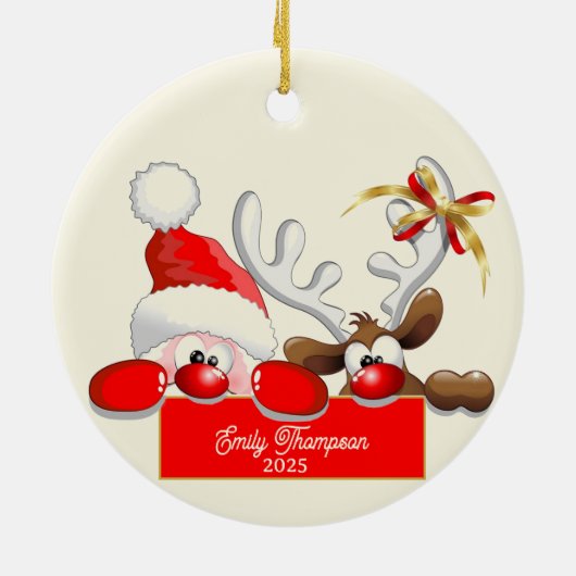 Schattigee kerstman en rendier Baby's eerste kerst Keramisch Ornament (Achterkant)