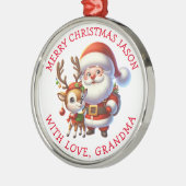 Schattigee kerstman en rendier gepersonaliseerde k metalen ornament (Links)