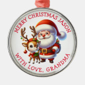 Schattigee kerstman en rendier gepersonaliseerde k metalen ornament (Voorkant)