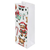 Schattigee kerstman en rendier gepersonaliseerde k wijn cadeautas (Achterkant Gekanteld)