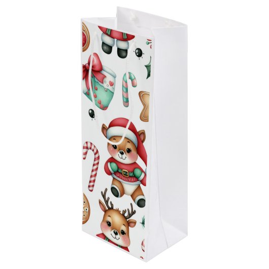 Schattigee kerstman en rendier gepersonaliseerde k wijn cadeautas (Achterkant Gekanteld)