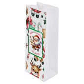 Schattigee kerstman en rendier gepersonaliseerde k wijn cadeautas (Voorkant Gekanteld)