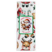 Schattigee kerstman en rendier gepersonaliseerde k wijn cadeautas (Voorkant)