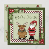 Schattigee kerstman en rendier kerstfeest kaart (Voorkant / Achterkant)