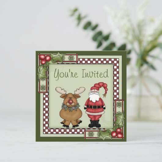 Schattigee kerstman en rendier kerstfeest kaart (Staand voorkant)