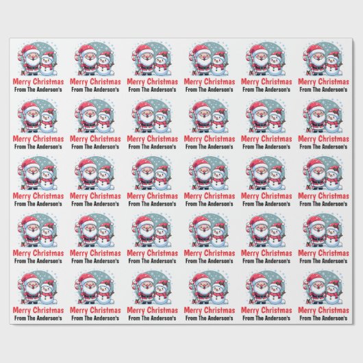 Schattigee Kerstman en Sneeuwman Kerst Custom Cadeaupapier (Vlak)