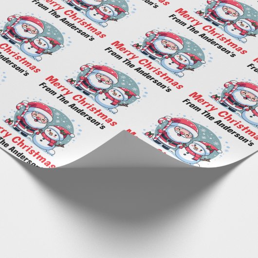 Schattigee Kerstman en Sneeuwman Kerst Custom Cadeaupapier (Hoek)
