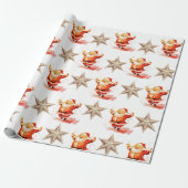 Schattigee kerstman en sterren cadeaupapier (Uitgerold)