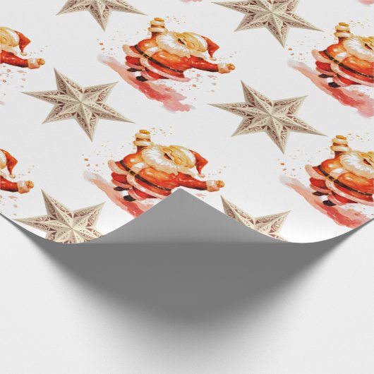 Schattigee kerstman en sterren cadeaupapier (Hoek)
