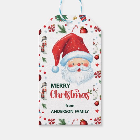 Schattigee Kerstman & Feestelijk Patroon Vrolijk K Cadeaulabel (Voorkant)