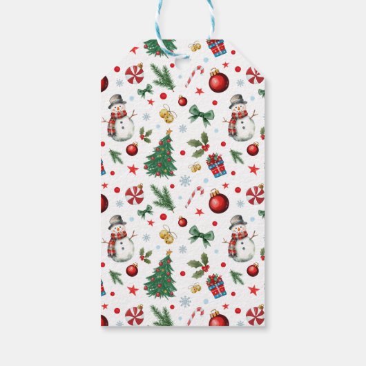 Schattigee Kerstman & Feestelijk Patroon Vrolijk K Cadeaulabel (Achterkant)