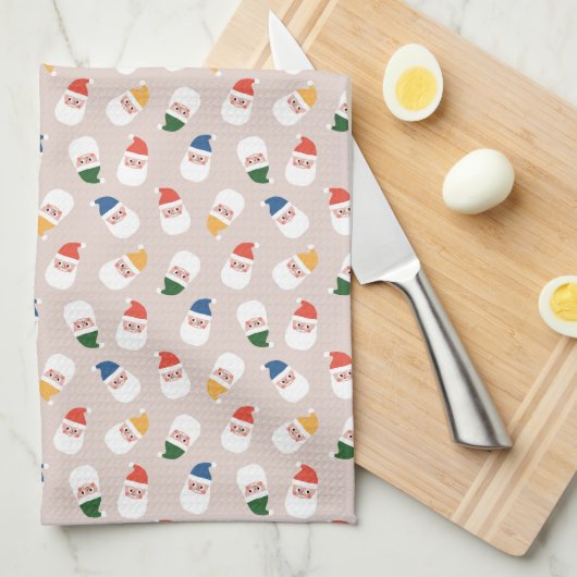 Schattigee kerstman gezichten kerstpatroon theedoek (Quarter Fold)