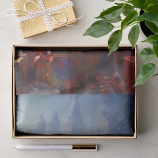 Schattigee Kerstman glimlacht met kerstcadeautjes Tissuepapier (Geschenk)