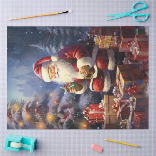 Schattigee Kerstman glimlacht met kerstcadeautjes Tissuepapier (Craft)