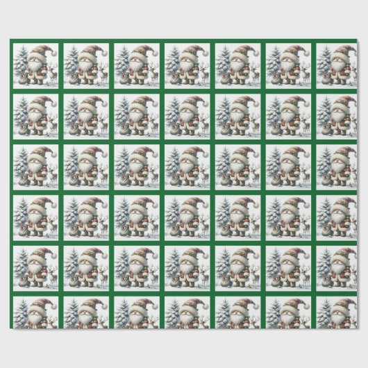 Schattigee Kerstman Gnome Cadeaupapier (Vlak)