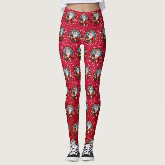Schattigee Kerstman Graphic Rode Leggings (Voorkant)